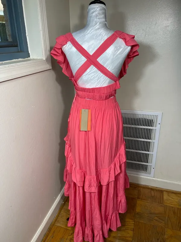 DO+BE “Let it Flow” Ruffle Maxi High Low Dress pink vacation holiday dress - Image 6