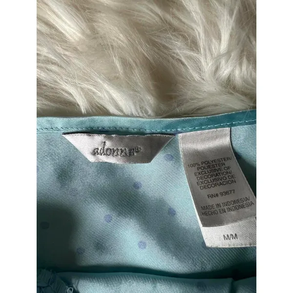 Adonna Light Turquoise Blue Polka Dot Satin Slip Dress with Lace Trim - Image 6