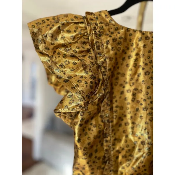 LoveShackFancy‎ Mini Party Dress Gold Metallic Floral Puff Sleeve Quiet Lixury - Image 6