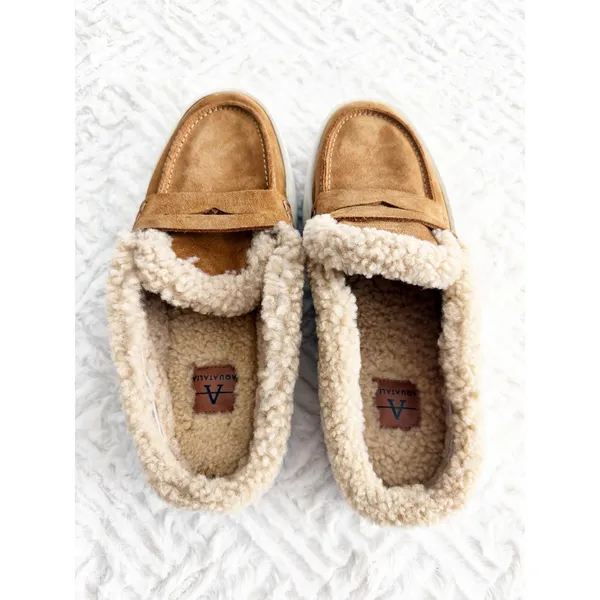Aquatalia Amata Shearling Platform Loafer Mules in Camel Cozycore Minimalist - Image 7