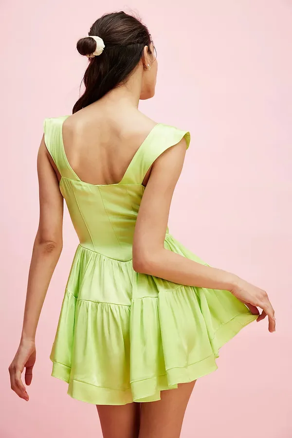 Vanessa Mooney NWT Elisabeth Romper Dress in Green Satin - Image 4