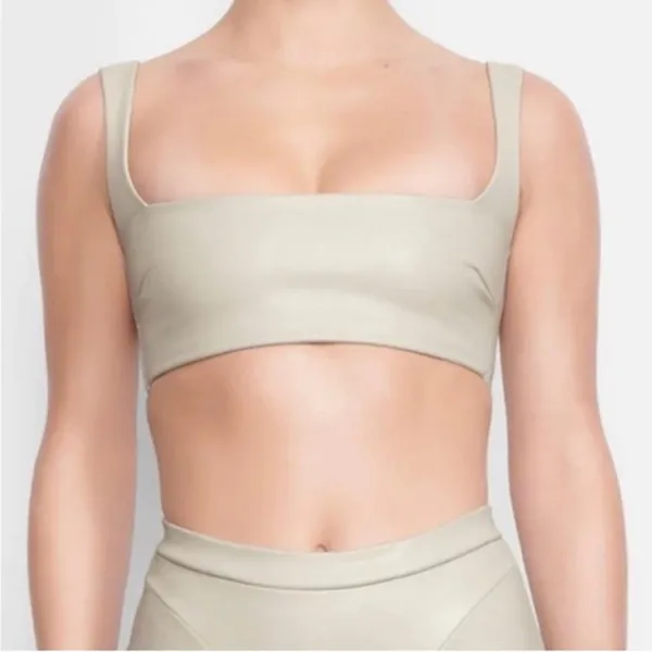 SKIMS Faux Leather Collection Size Small Neutral Beige Stone Top Bra - Image 2