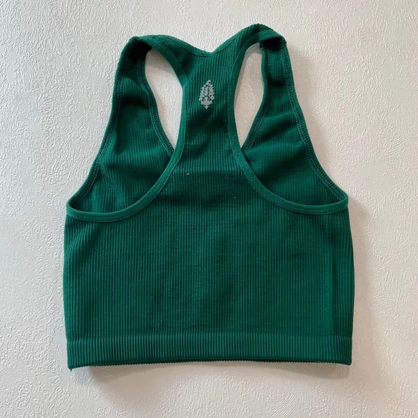 Free People FP Movement XS/S Green Ribbed V Neck Racerback Crop Top Bra - Image 3