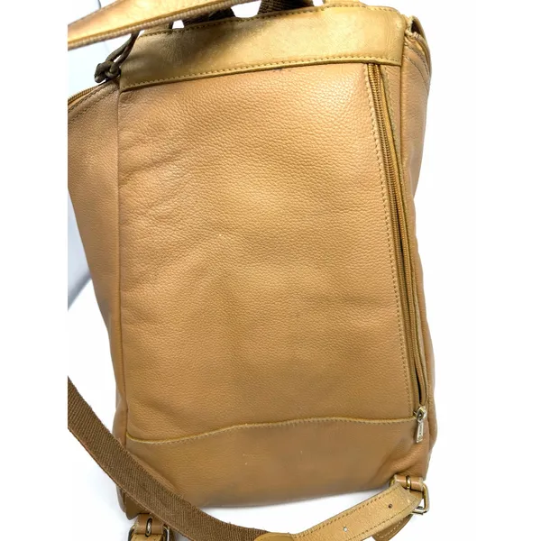 LONGCHAMP Leather‎ Backpack Beige Logo Vintage Bag Rucksack Rare Khaki Brown - Image 8