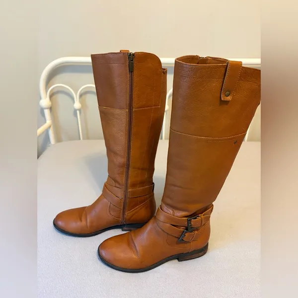 Marc Fisher Brown Leather Riding Boots Buckle Tall Size 7 - Image 3