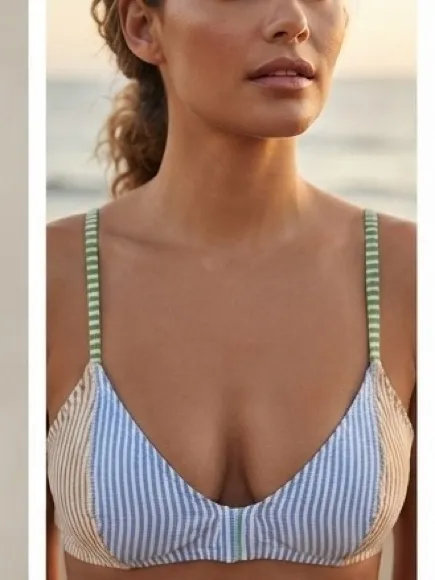 Aerie Colorblock Striped Scoop Bikini Swim Top Size Small Multicolor Textured - Image 5