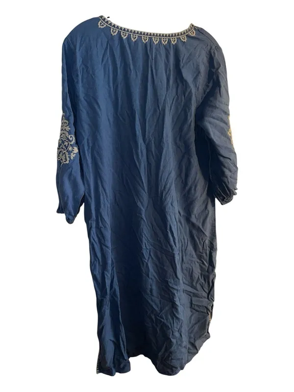 Soft Surroundings Embroidered Boho Midi Dress Gauze Coastal Linen Lagenlook Med - Image 9