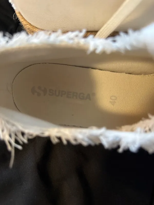 {SUPERGA} White Frayed Canvas Platform Espadrille Sneakers - Image 3