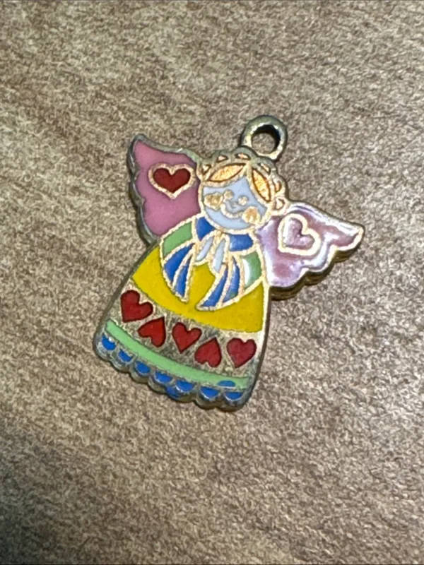 Vintage 1973 Enamel Angel Heart Charm Pendant - Image 5