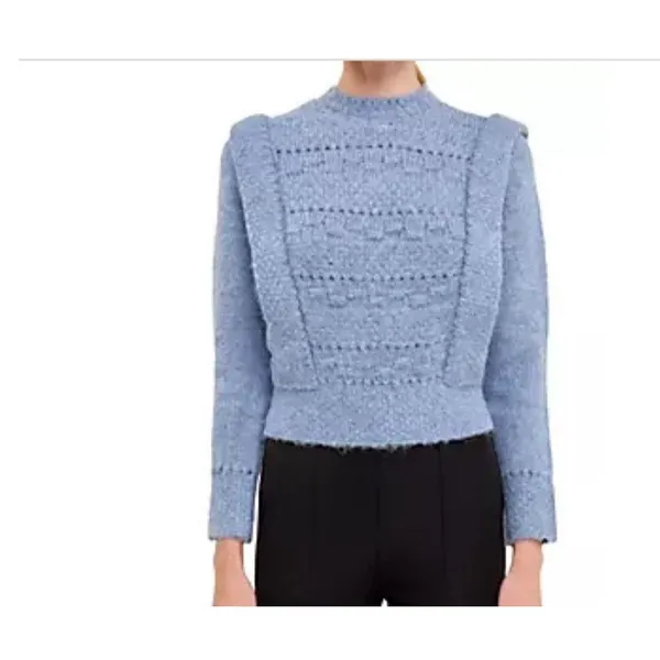 Endless rose Size L NWT BLUE CHUNKY WOOL KNIT DETAILED SWEATER $100‎ - Image 7