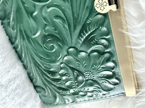 elegant Cauchy Wallet from Patricia Nash green tooled floral-embossed leather. - Image 11