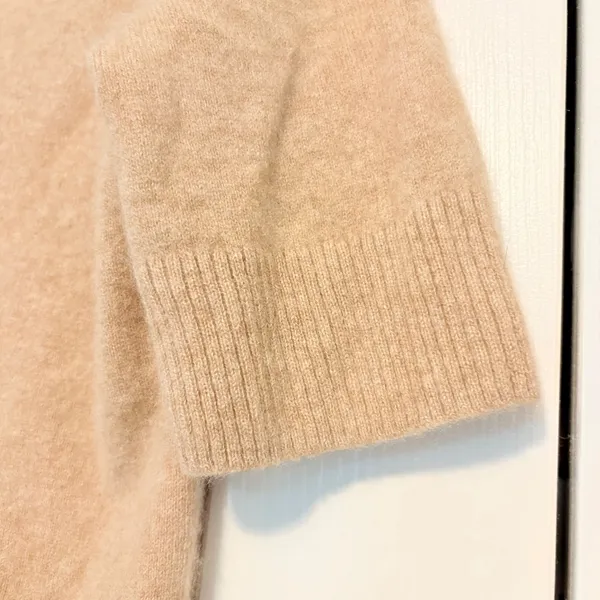 Chicos 100% Cashmere Short Sleeve Mock Neck Sweater Camel Tan Size 1 M 570373542 - Image 8