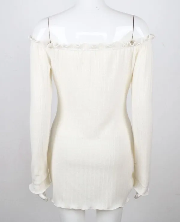 𝅺WHITE long sleeve off shoulder casual dress - Image 4