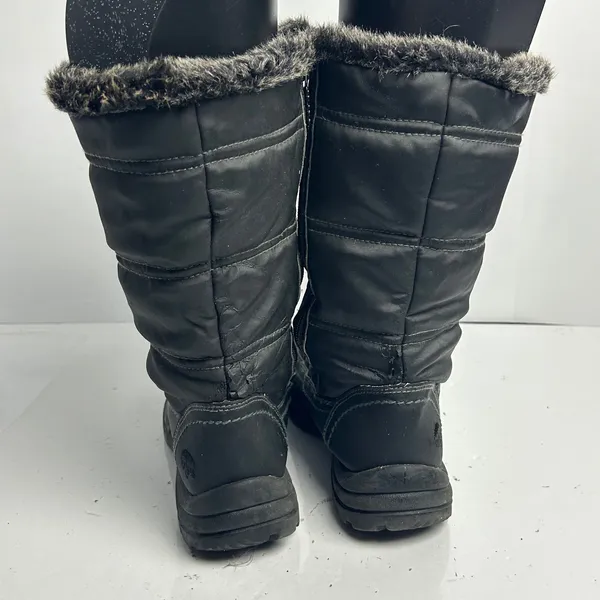 Totes Emily Black Faux Fur Trim Winter Snow Boots Size 8M Side Zip LaceUp Flaw - Image 10