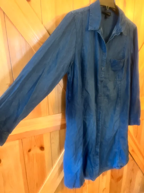 Lane Bryant Blue Button Up Dress size 14 37”long Long Sleeve Pockets - Image 2