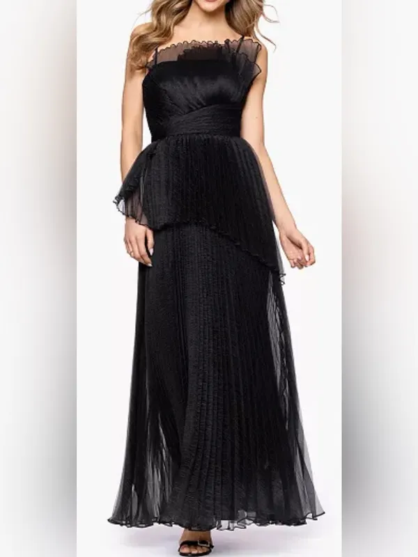 NEW Betsy & Adam Pleated Square Neck black Ball Gown Sz 4 - Image 2