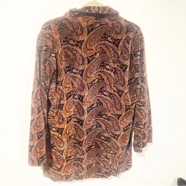 April Cornell Size Medium Red Orange Paisley‎ Velvet Button Front Lined Jacket - Image 4