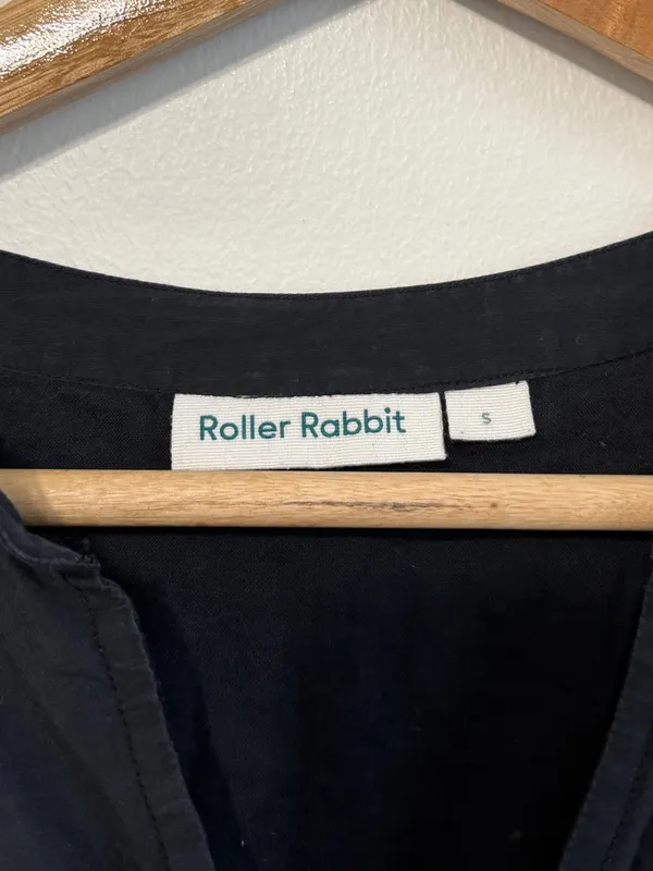 Roller Rabbit Tiered Cotton Silk Blend Dress Size Small Black Long Sleeve - Image 3