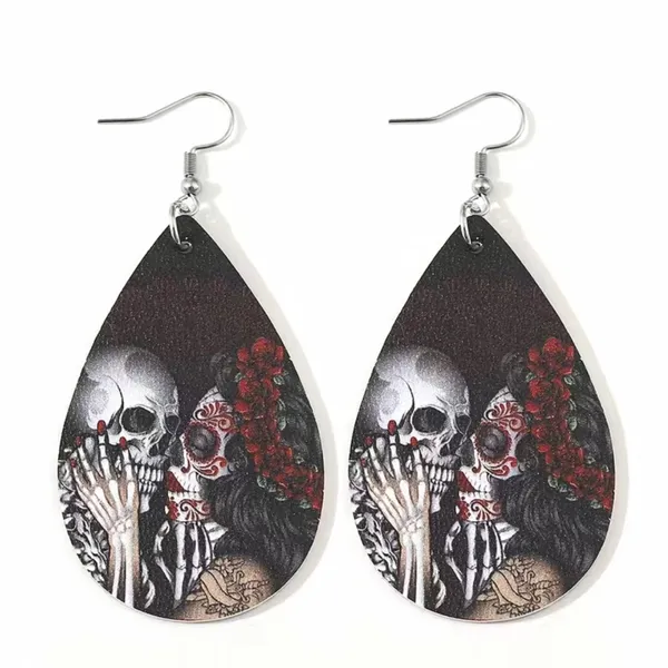 Gorgeous Kiss Skeleton Print Teardrop Dangle Earrings‎ - Gothic Retro Style - Image 3