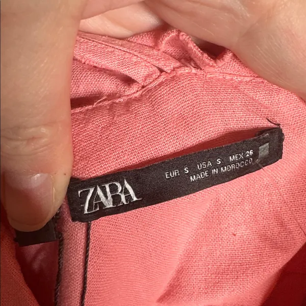 NWT Zara Coral Pink Linen Blend Mini Dress Ruffle Tie Front Size Small - Image 7