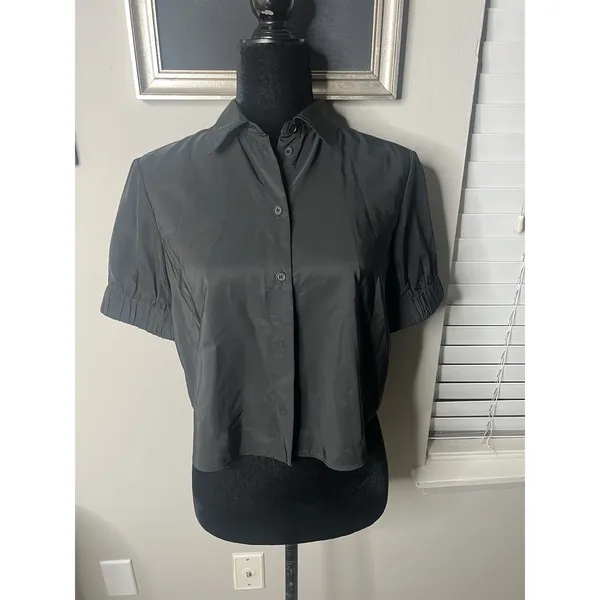 NWT Zara Black Cropped Button Down Top Small - Image 6