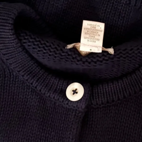 CAROLINE CONSTAS Navy Blue Cotton Cropped Cardigan Sweater Quiet Luxury Medium - Image 10