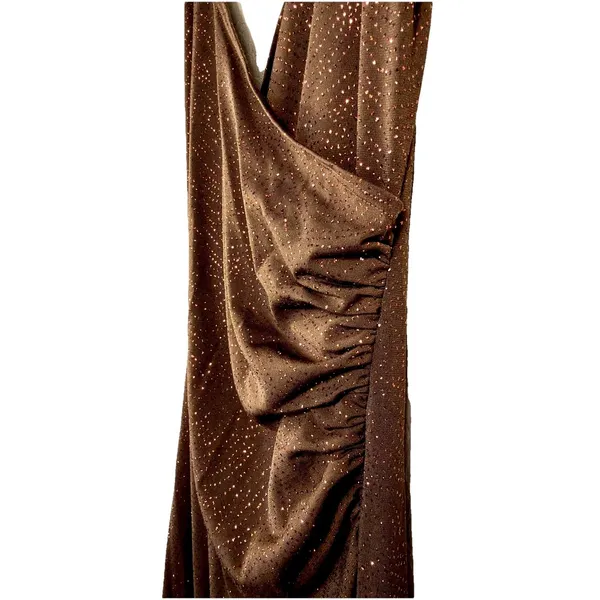 Vintage Lipstick Brown Glitter Asymmetrical Halter Dress Size M USA - Image 4