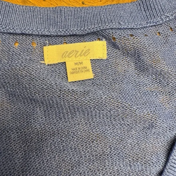 Aerie Womens Size Medium Blue Long Sleeve Cardigan Pockets Buttons TINY FLAW‎ - Image 3