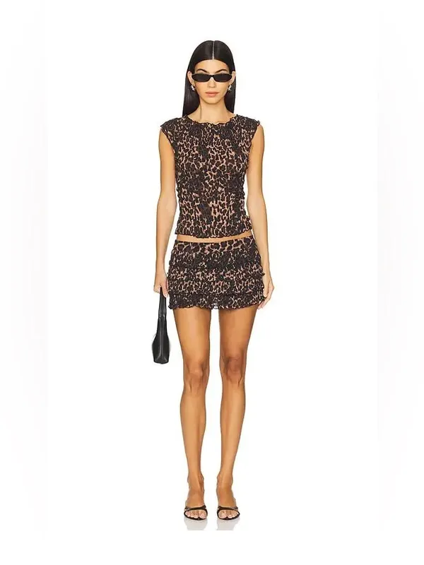 Lioness Match Point Mini Skort and Uno Tie Top Set in Leopard S / M - Image 3