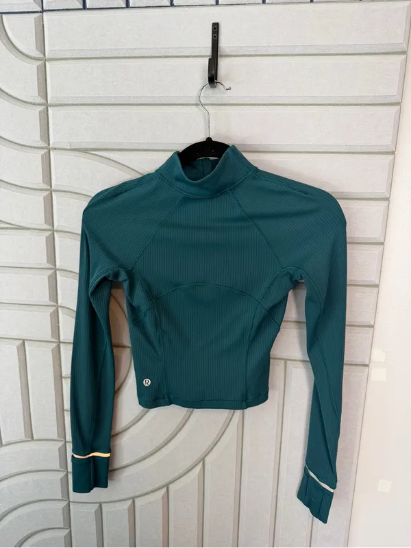 Lululemon Its Rulu Run Ribbed Cropped Half Zip Sweatshirt 2 Storm Teal - Image 2