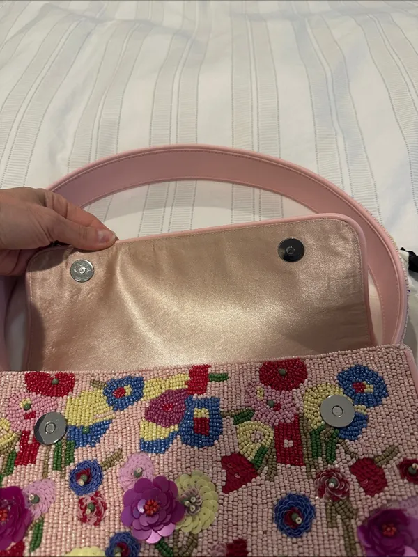 STAUD Pink Beaded Floral Shoulder Bag - Image 2