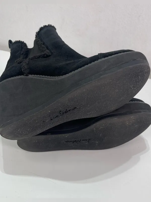 Sam Edelman Black Wedge Chunky Boots Women 10 Suede Bootie Faux Fur Trim Grunge - Image 5