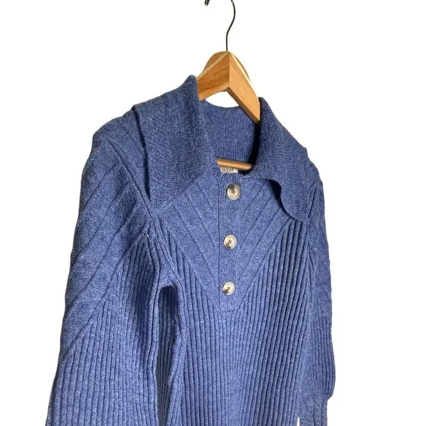 Umgee Cable Knit Sweater Dress Cobalt Blue Medium Stretch Pointed Collar NWT - Image 3