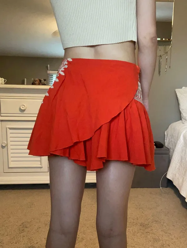 Anthropologie Orange Embroidered skort - Image 4