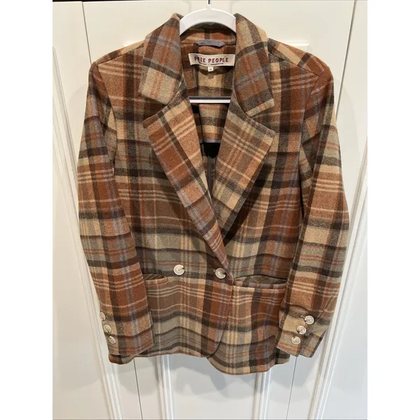 Free People Mari Plaid Vintage Oversize Blazer Jacket Wool Academia Preppy - Image 2