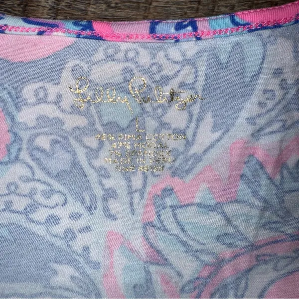 Lilly Pulitzer Pink and Blue Long Sleeve Cut Out Blouse - Image 8