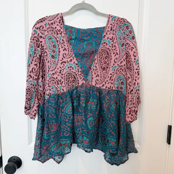 Anthropologie Womens Velvet Burnout Boho Paisly Top Size Small‎ Indie Silk Blend - Image 3