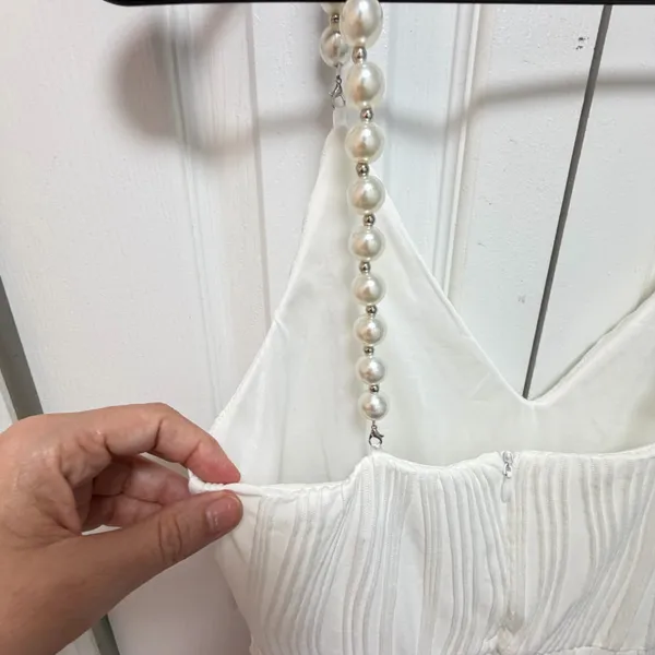 ✨ NWT RIHOAS White Textured Plissé Mini Dress w/ Pearl Straps (Size XS) 🤍 - Image 18