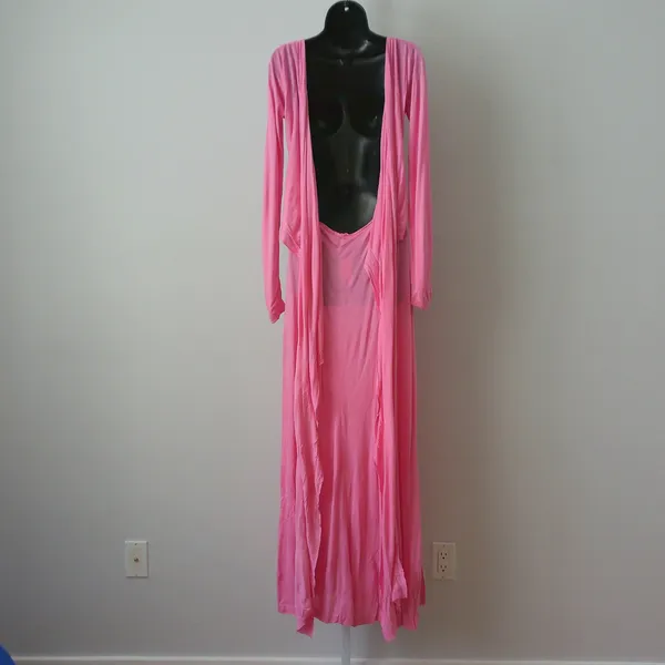 Ethereal Boho Cotton Flowy Fairy Peasant Maxi Dress OS Pink - Image 7
