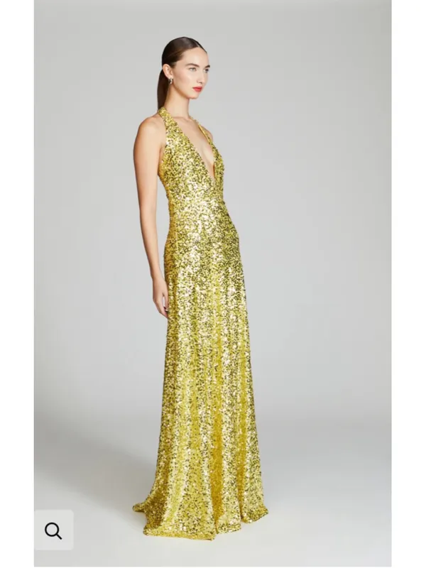 Halston New Renata Sequin Maxi Dress Yellow Size 4 - Image 6
