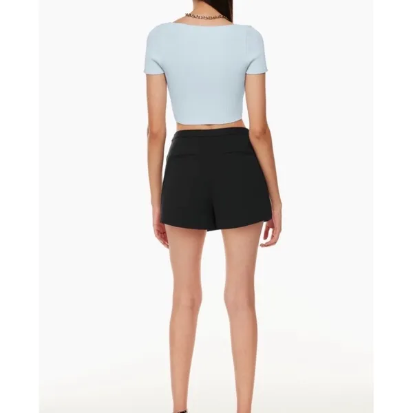 Babaton Sculpt Knit Square Neck Crop Top Light Blue Ribbed Short Sleeve Medium M - Image 2