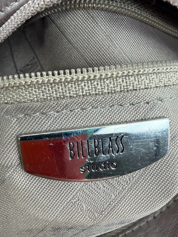 Bill Blass Studio Taupe Leather Shoulder Bag Multi Compartment Silver Buckle - Image 5