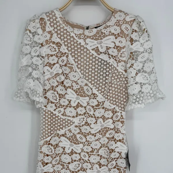 Lulus My Dearest White Lace Short Sleeve Mini Dress Medium White Bridal Cocktail - Image 4