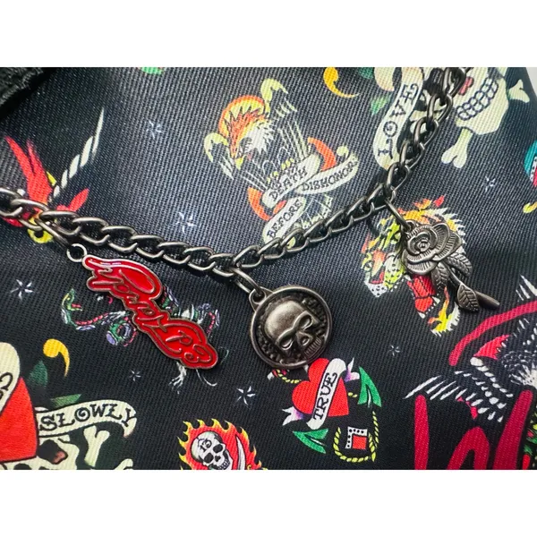 NWT Ed Hardy Black Tattoo Flash Skull Y2K Tote Shoulder Bag Charms Love‎ Kills - Image 4