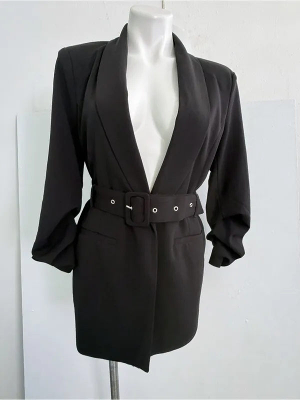NEW BBJ Los Angeles Blazer Dress MEDIUM Black Belted Tailored Mini Blazer - Image 2