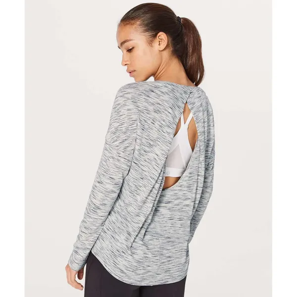 Lululemon Get Set L/S Top Womens M‎ Tiger Space Dye Black & White Open Back - Image 2