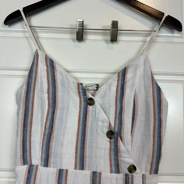 American Eagle AEO Linen Blend Striped Button Front Mini Dress Size Medium - Image 6