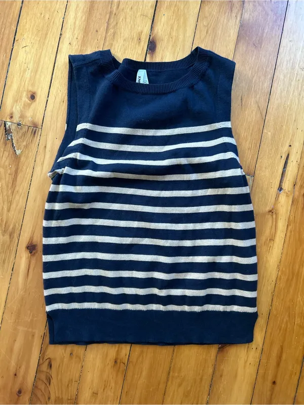 Pact Classic Fine Knit Shell medium Encinitas Stripe Midnight organic cotton - Image 3