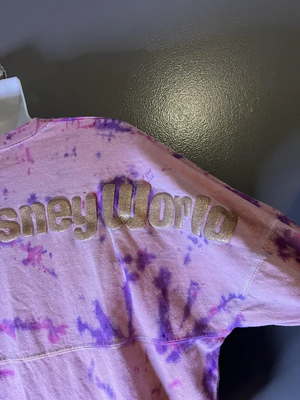 Disney Walt Disney World Spirit Jersey Sweatshirt Womens XS Pink Tie Dye Glitter - Image 8