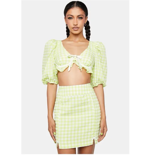 For Love & Lemons Maureen Bralette Top Green‎ Gingham Print S $148 - Image 2